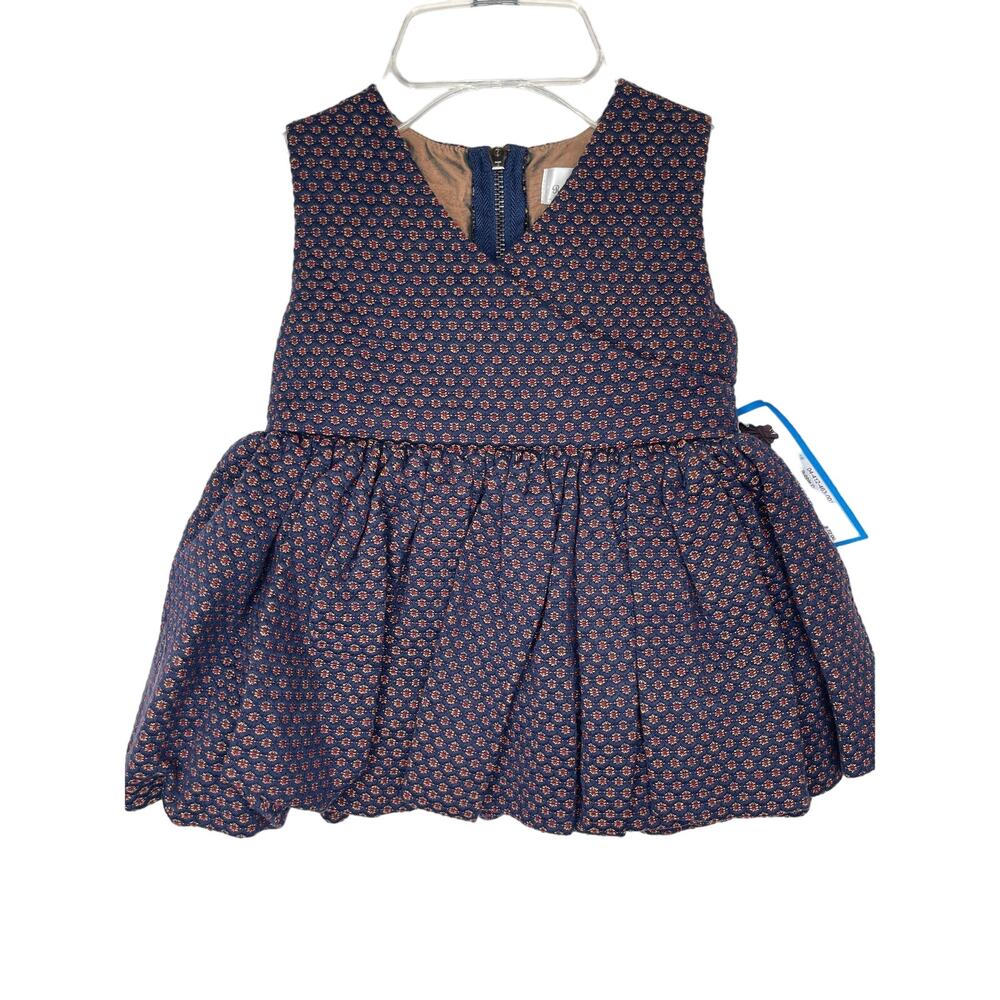 Right Bank Babies Brocade Bubble Dress 2T Royal blue red tan bursts NWT